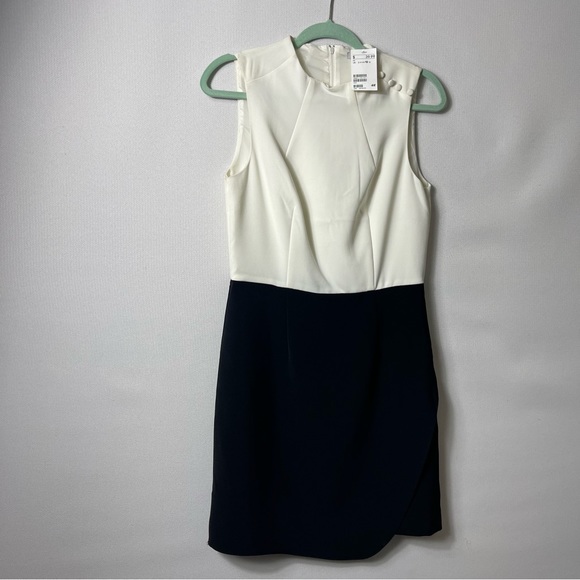 H&M Women's Sheath Dress Ivory Black Shoulder Button Sleeveless 10 New w/ tag - Picture 8 of 9